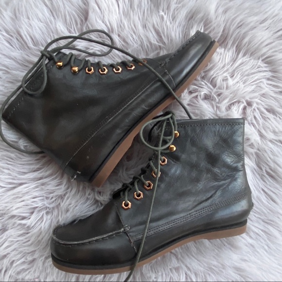 Matt Bernson Brown Leather Copper Lace-up Boots - Picture 1 of 8